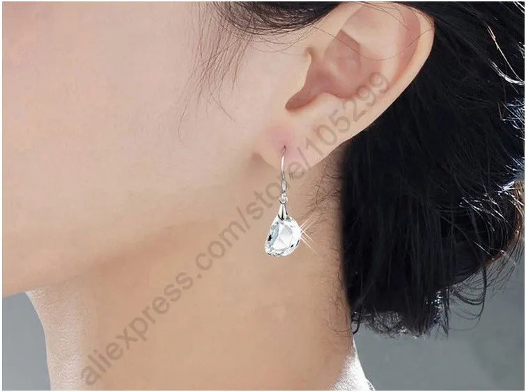 Hot Sale Jewely Sets White Crystal Wedding Engagement 925 Sterling Silver  Earrings Pendant Necklace Women Christmas Gifts