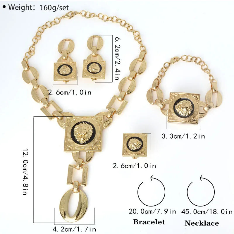 Gold Plated Jewelry Set  For Women African Indian Dubai Wedding Jewellery Luxury Choker Necklace Bracelet Earring Cuff Rings